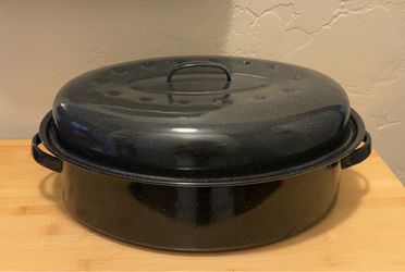 Granite Ware Black Speckled Oval Roasting Pan with Lid
