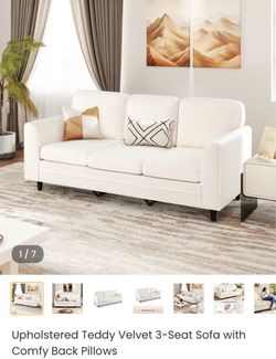 Upholstered Teddy Velvet 3-Seat Sofa Couch