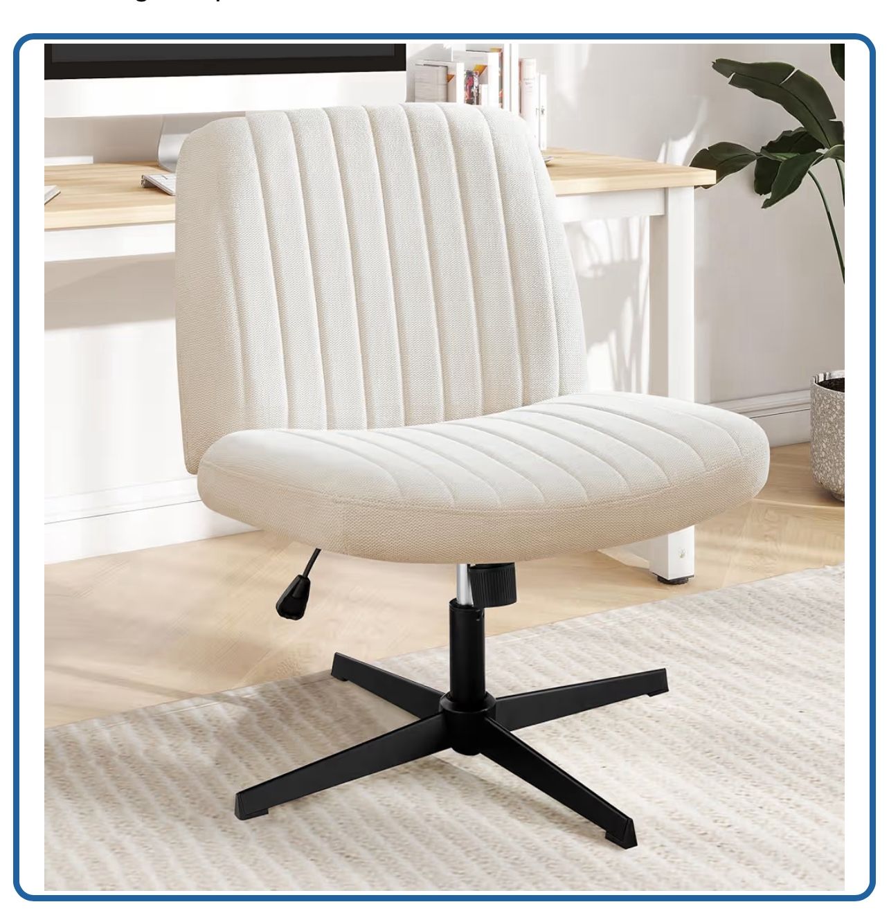 Criss Cross Chair Legged Office Wide Comfy Desk Seat, No Wheels Armless