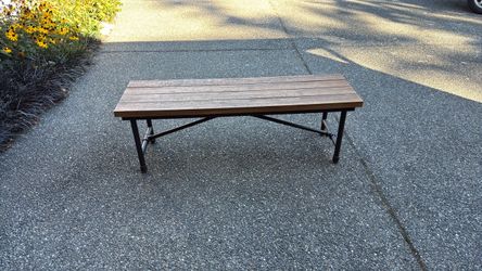 World Market wood plank and metal pipe industrial style bench or table