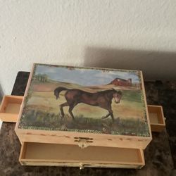 Painted Jewelry Box With  a Horse Design 