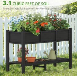 Raised Garden Bed with Tools, 45*18*29 in, Poly Elevated Planter Box with Legs And Storage Shelf, Weather Resistant,Growing Bed Herb Planter for Veget