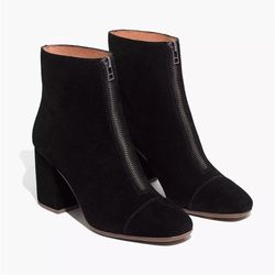Madewell NIB Black Amalia Suede Front Zip Boots size 10.