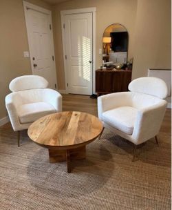 Modern White Bouclé Accent Chairs Set of 2 - Gold Legs