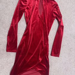New small red velvet stretchy long sleeve short evening cocktail dress