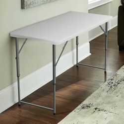 Folding Picnic Table 4Foot Adjustable Height, 4FT Plastic Table Portable w/Handle, Utility Commercial Craft Sewing Card Table w/Heavy Duty Frame for P