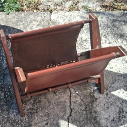 Vintage Leather/Maple  Log Firewood/news paper holder Basket  Foldable