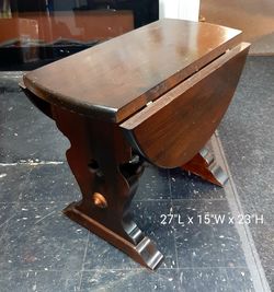 Solid Dark Pine Rustic Drop Leaf Table / Pine Side Table / Oval Table
