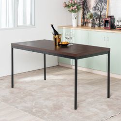 Homy Casa Cajon 59" Dining Table with Wood Grain Top and Black Metal Frame, Dark Brown,Open Box