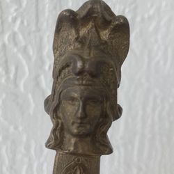 Antique Solid Brass Letter Opener With Head Statue On Top. Greek Roman Italian French Warrior.  Amazing Details. 