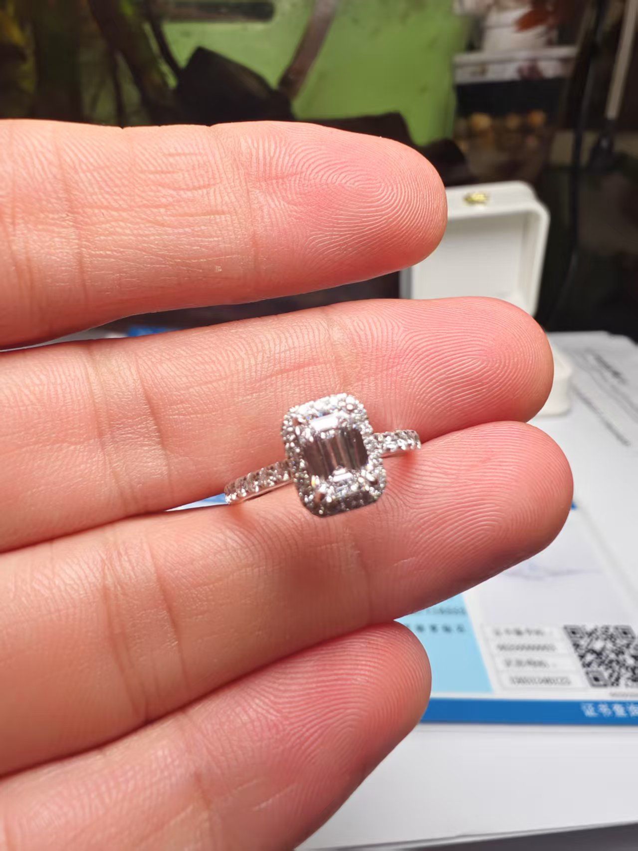 IGI-Certified 1.30ct Emerald Cut Lab Grown Diamond Halo Ring – $1,650 (Retail $3,010)