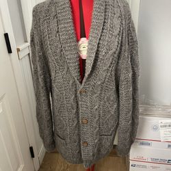 Handmade Wool Shawl Collar Cable Knit Cardigan Warm And Cozy Medium Size