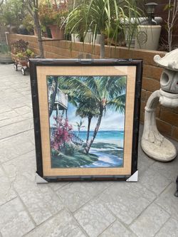 Matted Framed House on a Tropical Island