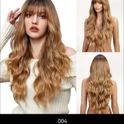 Golden gradient wavy long wig