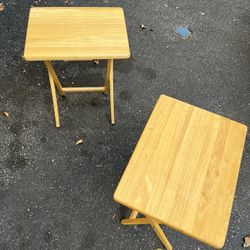 Pair of Solid Wood Folding TV Tray Tables - Natural Finish