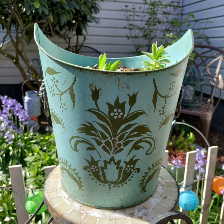 Planter/Pot With Succulents Vintage Trash Can Turned Into Planter/Pot
