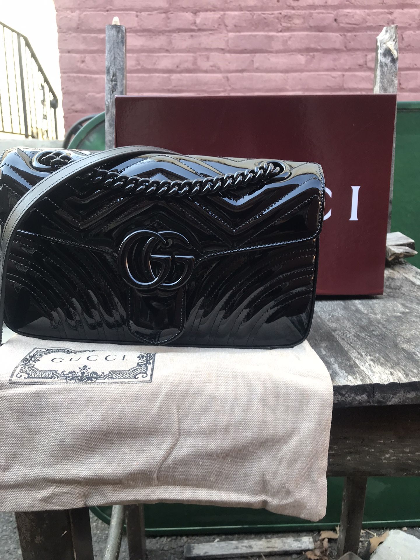 GUCCI Marmont Black NWOT Patent Leather Large
