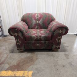 Southwestern Burgundy Tapestry Oversized Armchair with Bun Feet