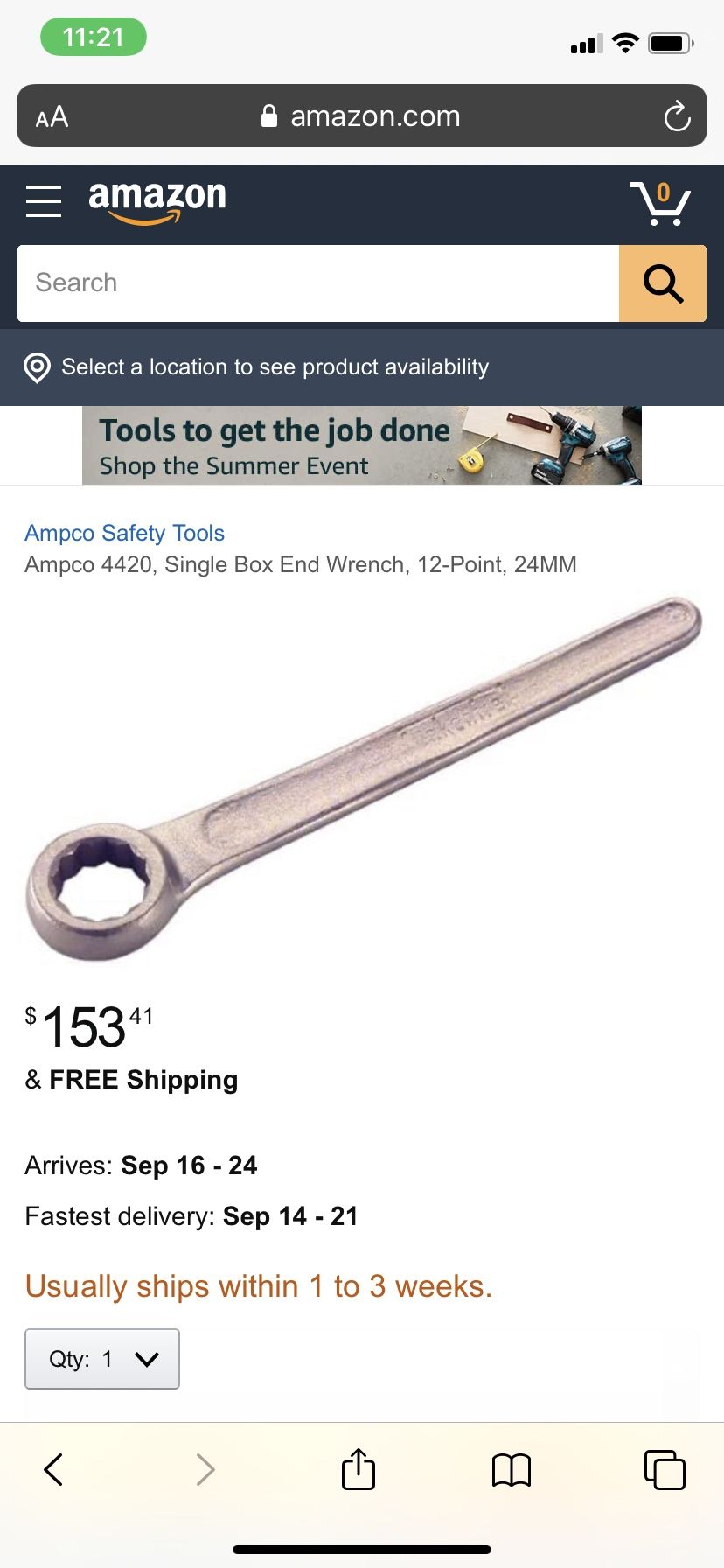 Ampco 4420, Single Box End Wrench, 12-Point, 24MM