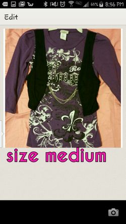 girl purple blouse with attached black Vest SIZE medium