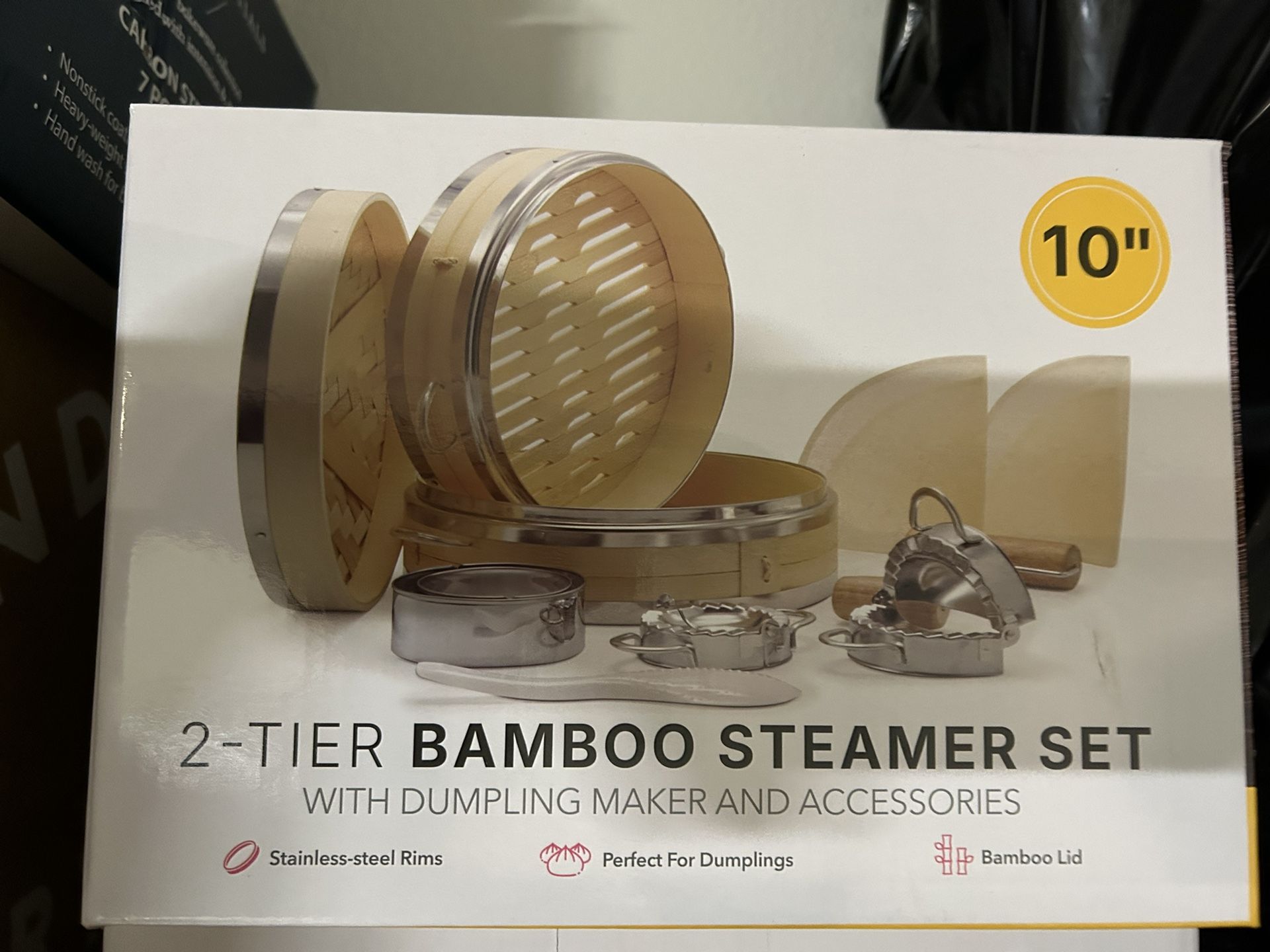 10 Inch 2 Tier Bamboo Steamer Set with Dumpling Maker New