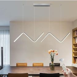 GEADI Modern Pendant Lighting, Chrome LED Dimmable Linear Wave Pendant Lights Hanging 47.2" Adjustable Chandelier for Kitchen Island Living Dining Roo