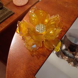 Cellulose Acetate Flower Brooch Yellow 