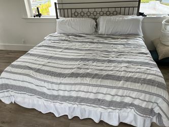 King Size Saatva Mattress and Memory Foam Topper with headboard