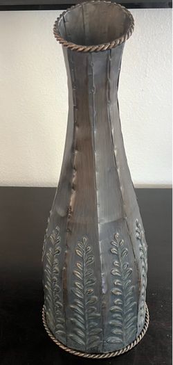 Tall Brown Metal Vase 21" – Embossed Leaf Design with Rope Trim, Indoor & Outdoor Floor Vase