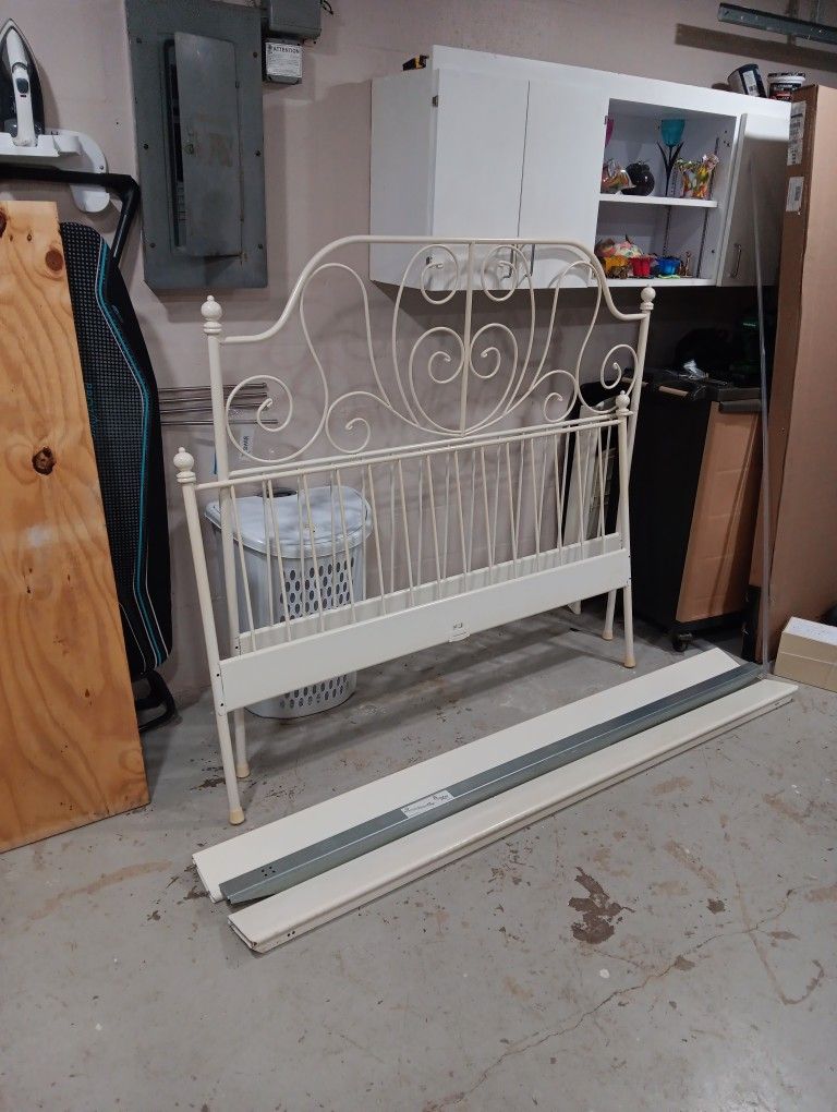 Ikea Bed Frame With Matress. Bone Color In Good Condition.