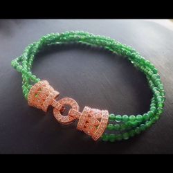 Certificate Jadeite jade gold plated Green Jade good luck circle 3mm bead beads Bracelet 7inches 