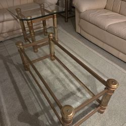 3 Piece Livingroom Table Set - 2 End Tables 1 Coffee Table - Gold With Glass Top **Local Pick Up Only**