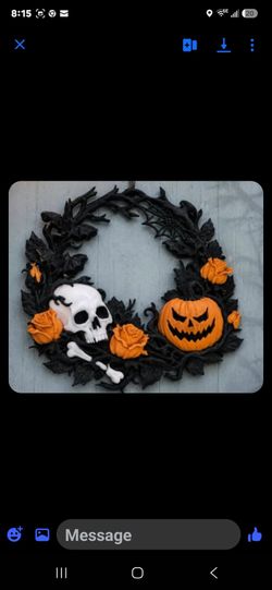Halloween Skull and Pumpkin Decorative Wreath
