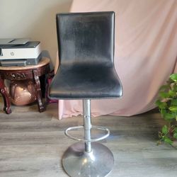 Black Adjustable Faux Leather Barstool with Chrome Base and Backrest