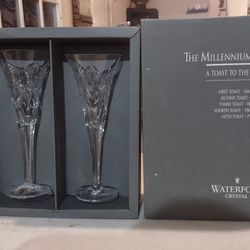 Waterford Crystal Millennium Collection Happiness Toasting Flutes  Set of 2+box

