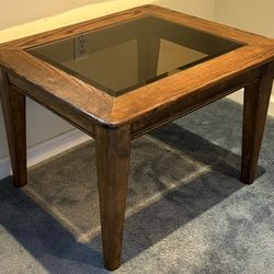 Restored Wood Coffee Table with Glass In-Lay