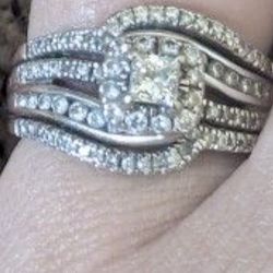 White Gold  Natural Diamond Wedding Ring Size 6 Two Rings Soldered Together 