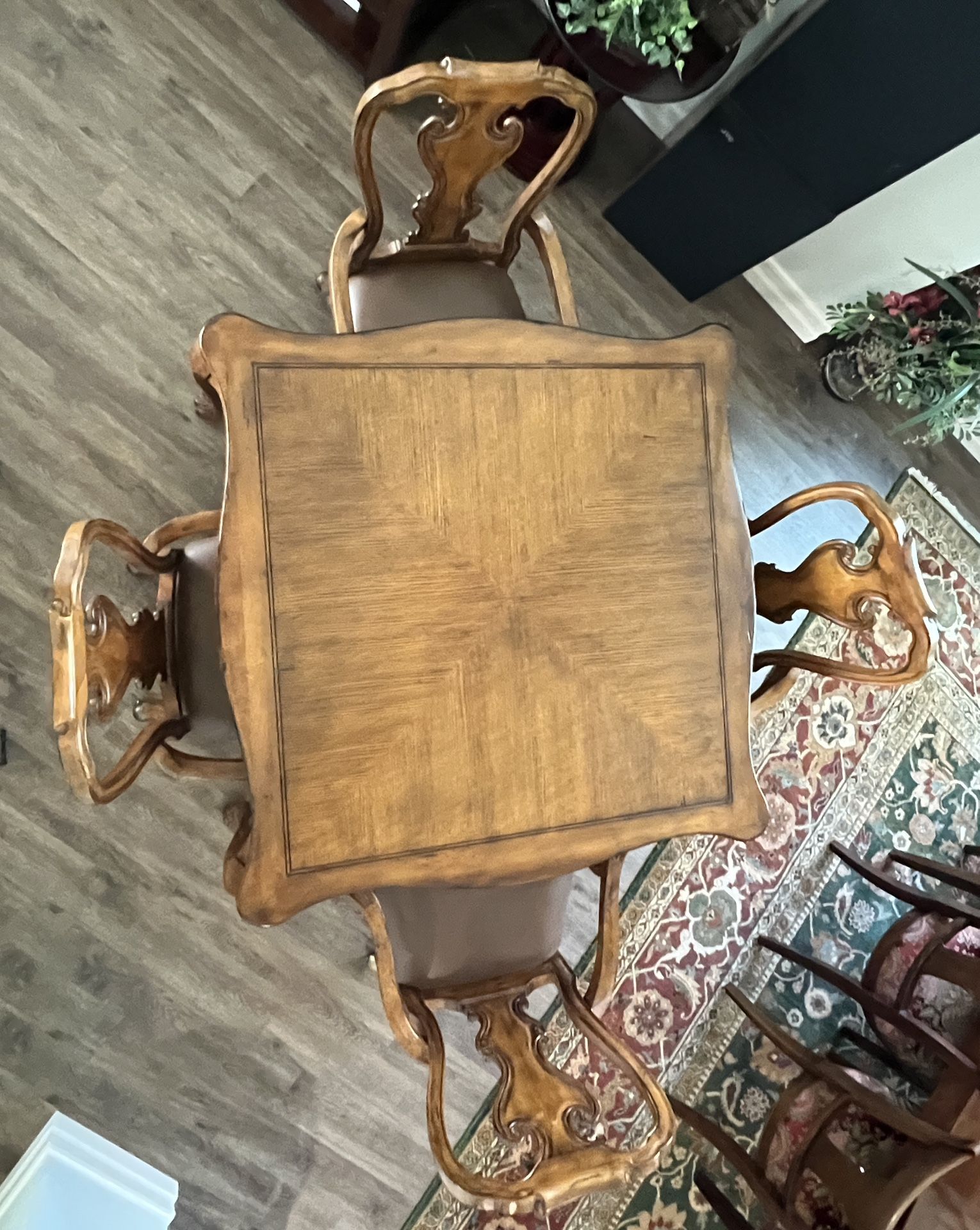 Solid Wood Game Table + 4 Rolling Chairs Breakfast Poker Card Gambling