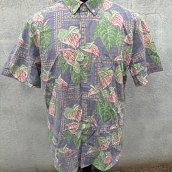  New Reyn Spooner Tailored Hawaiian Print Purple Eddy Y Full Button Men's Large 