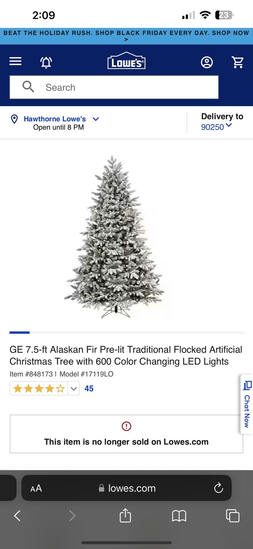 GE 7.5 Ft Alaskan Fir Pre lit Flocked Christmas tree