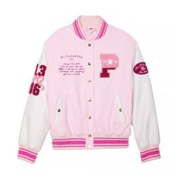 PINK x LoveShackFancy Reissued Boyfriend Varsity Jacket XSmall