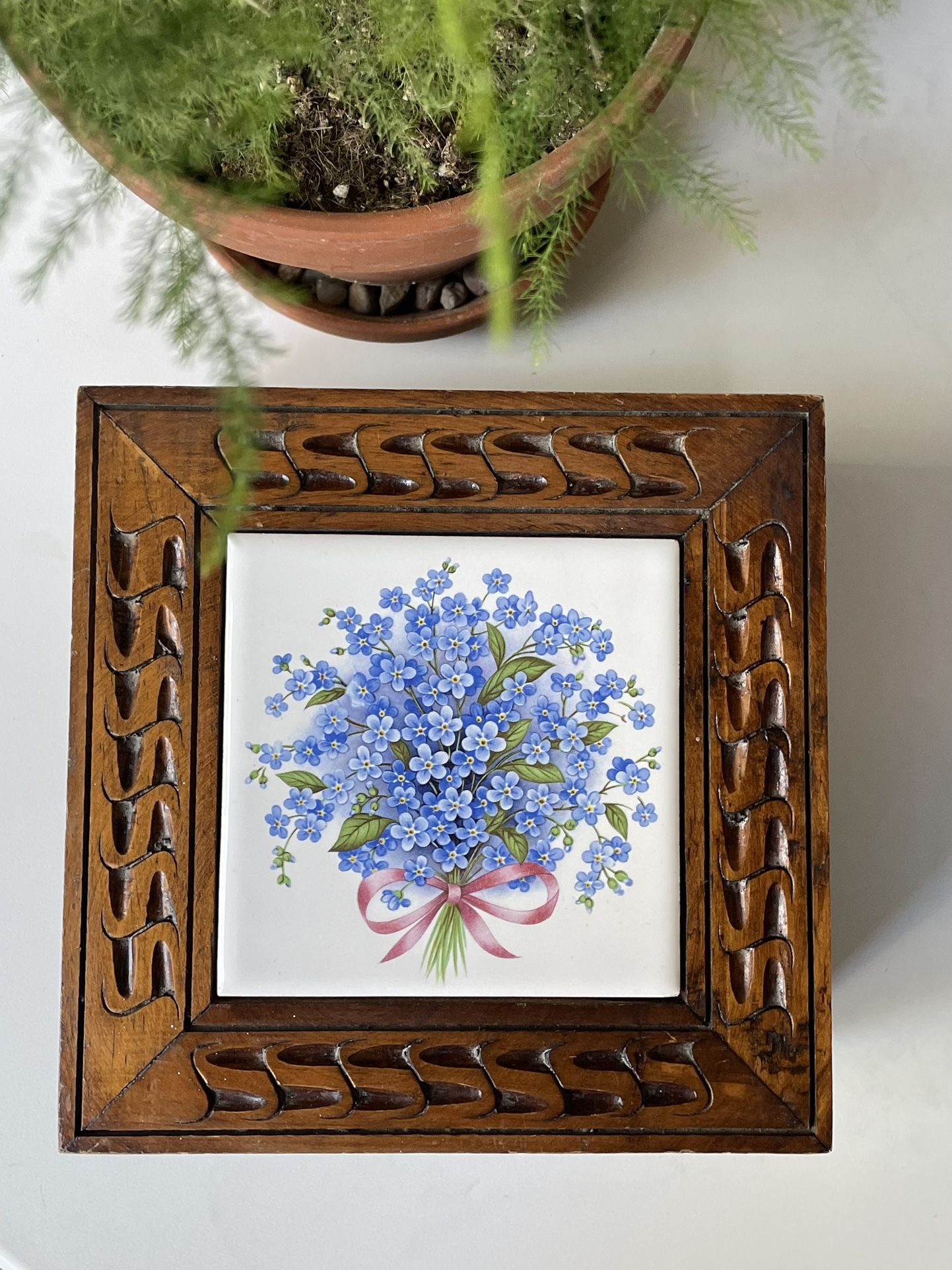 Forget me not Tile Handmade Wooden Keepsake Box