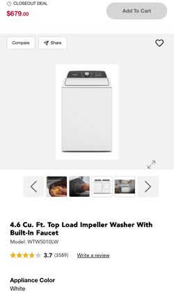 New whirlpool 4.6 cu washer