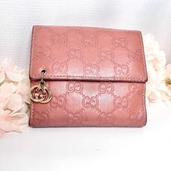 Gucci Shima Leather Double bifold wallet pink guccissima