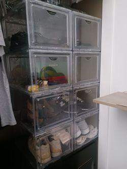 Clear stackable shoe storage boxes