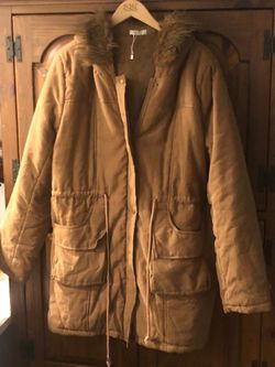 Super Soft XXL Beautiful Brown Jacket Parka Coat w/Faux Fur Tri
