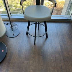 Amisco Lars 26" Swivel Counter Height Barstool, Upholstered Stool with Solid Wood Back and Arms for Kitchen Island or Bar, Drees Stool, Greige Faux Le