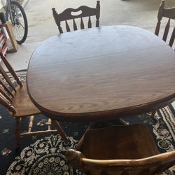 Round Wood Table, 4 Wood Chairs