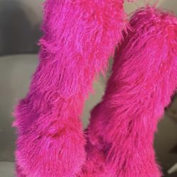 Pink Real Fur Shaggy Knee Boots Sizes 7,7.5,8,9,9.5 & 10 (message Size To Order) 