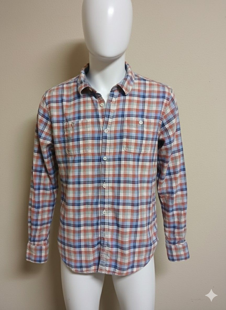 Flag & Anthem Men's L Plaid Flannel Shirt Red Blue Cotton Casual Button Down